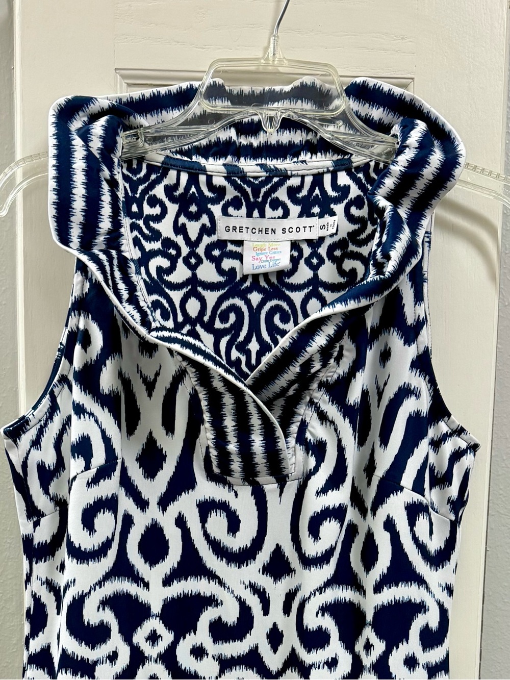 Gretchen Scott Navy and White Ikat-Style Sleeveless Dress